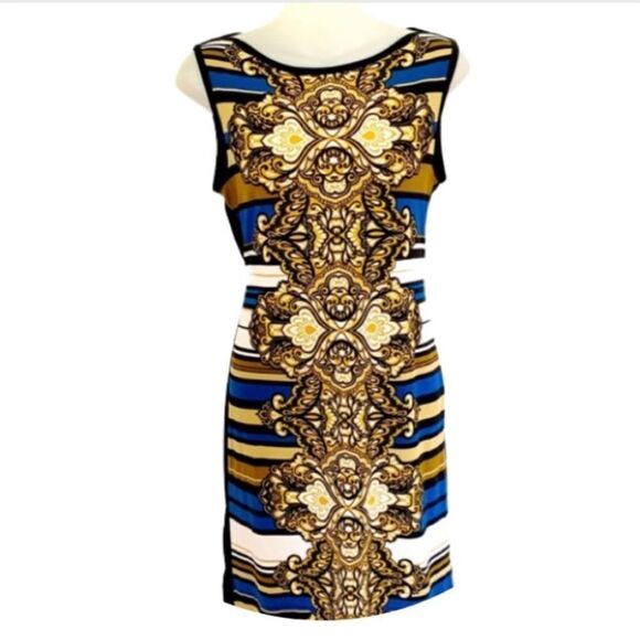 Banana Republic Baroque Navy, Gold, Cream Print Sheath Dress, XS - Picture 1 of 4